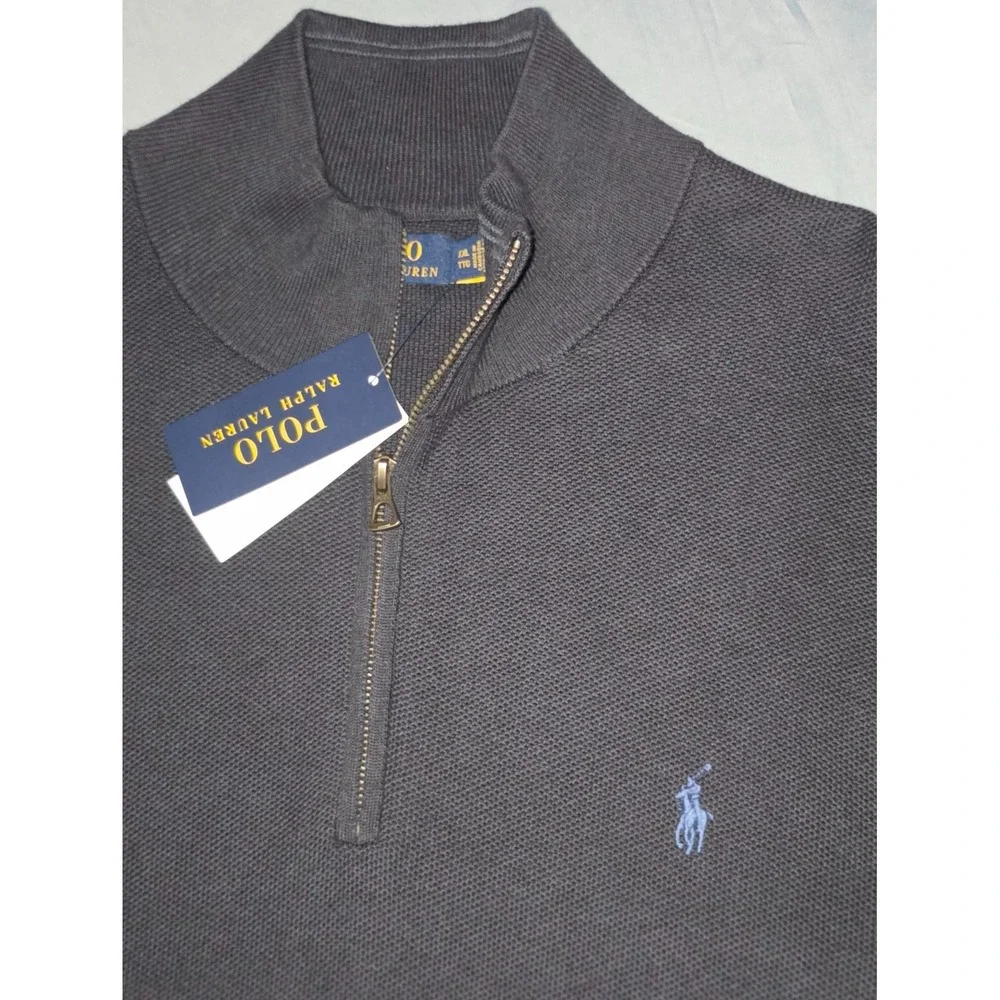 POLO RALPH LAUREN Quarter-Zip Mesh-Knit Sweater Men's Size 2XL Navy - Picture 2 of 8